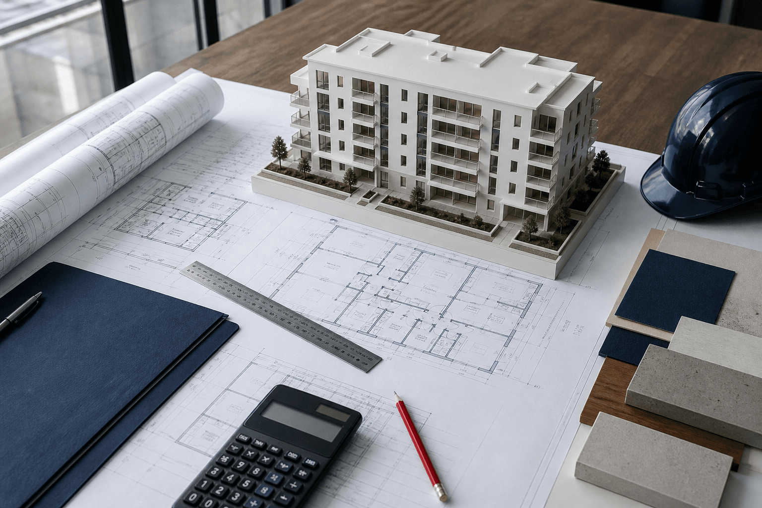 Plans architecturaux et maquette d’un projet multilogement